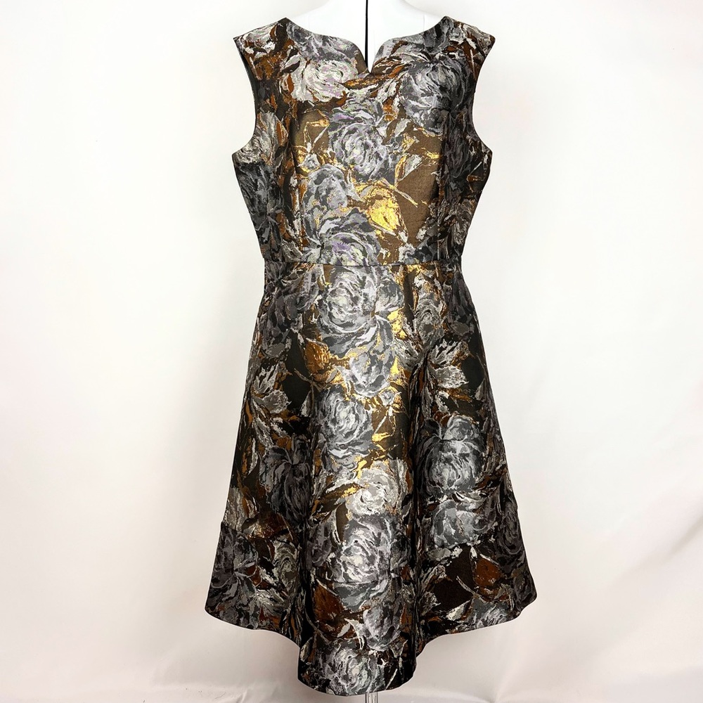 Ellen Tracy Brown Floral & Metallic Sleeveless Party Dress Size 12